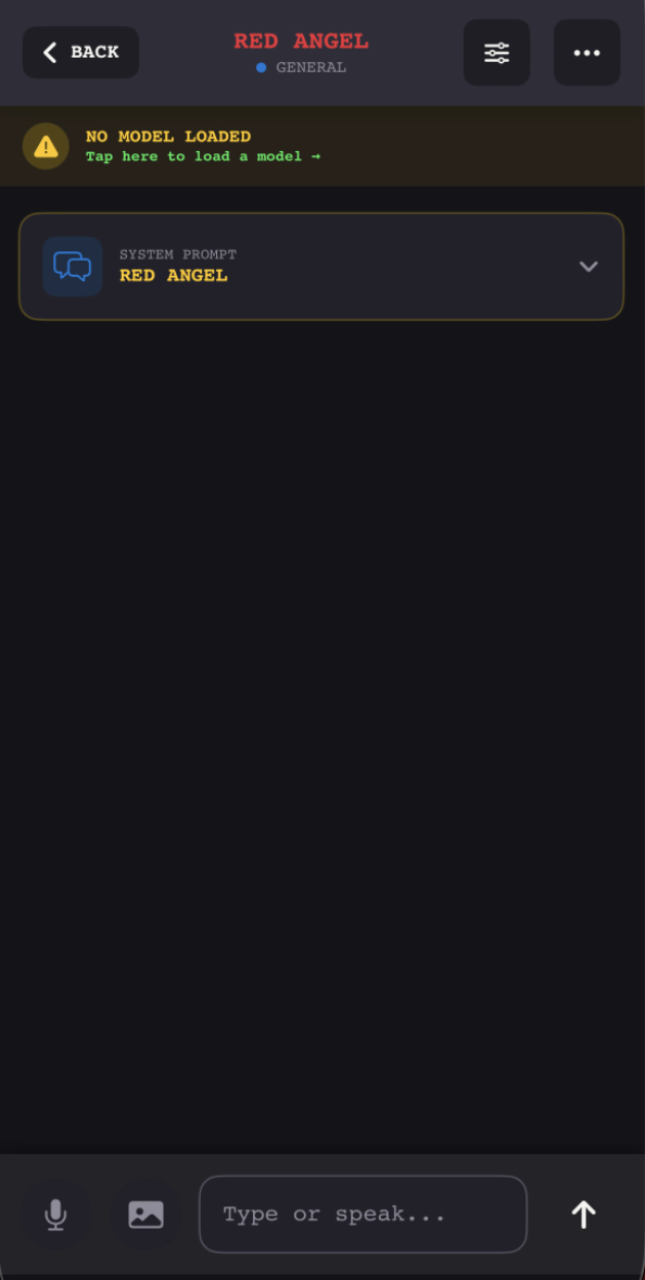 AI chat interface with voice, vision, and token controls
